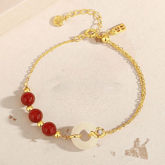 Red Agate & Jade Peace Buckle Bracelet