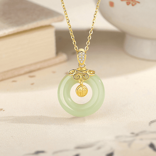 “Endless Prosperity” Jade Donut Pendant Necklace