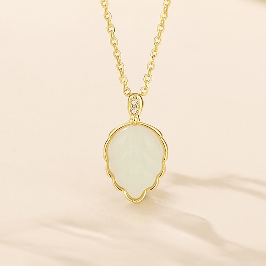 Golden Jade Leaf Pendant Necklace