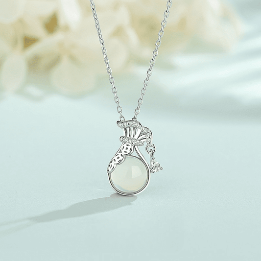 Silver Lucky Gourd Jade Pendant