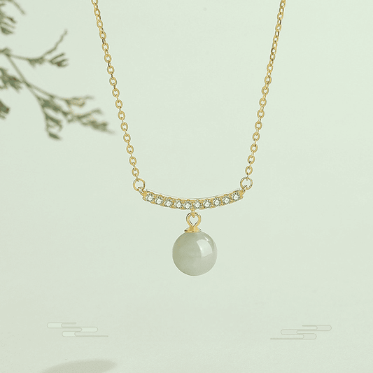 Golden Arc & Jade Bead Harmony Necklace