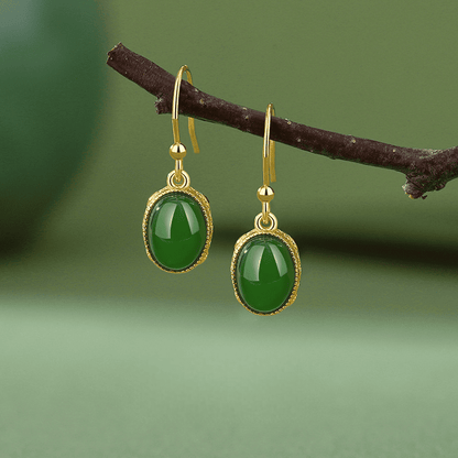 Classic Oval Jade Drop Earrings