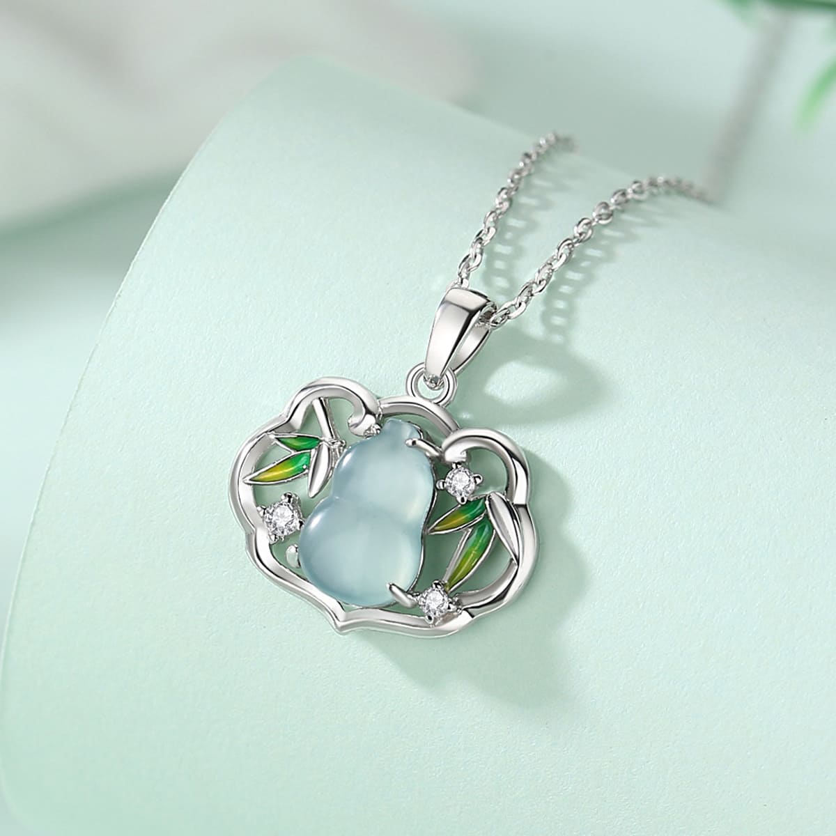 Bamboo & Gourd Jade Pendant Necklace
