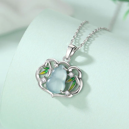 Bamboo & Gourd Jade Pendant Necklace