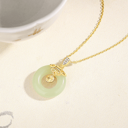 “Endless Prosperity” Jade Donut Pendant Necklace