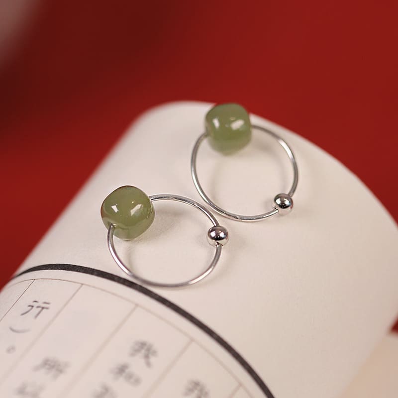 Minimalist Jade Cube Bead Hoop Earrings