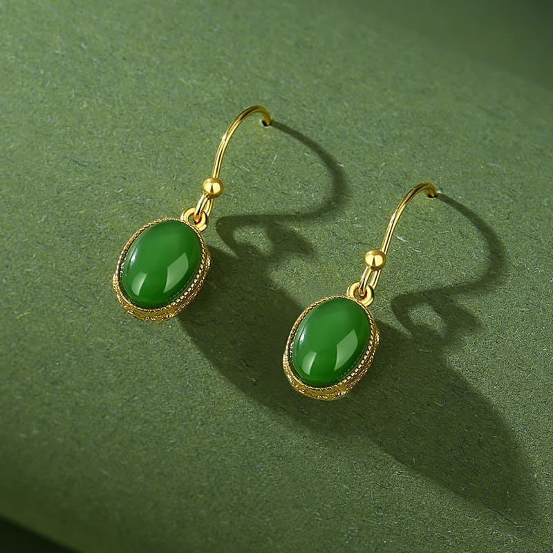 Classic Oval Jade Drop Earrings