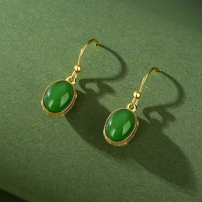 Classic Oval Jade Drop Earrings