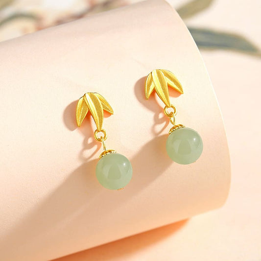 Bamboo Leaf & Jade Drop Earrings