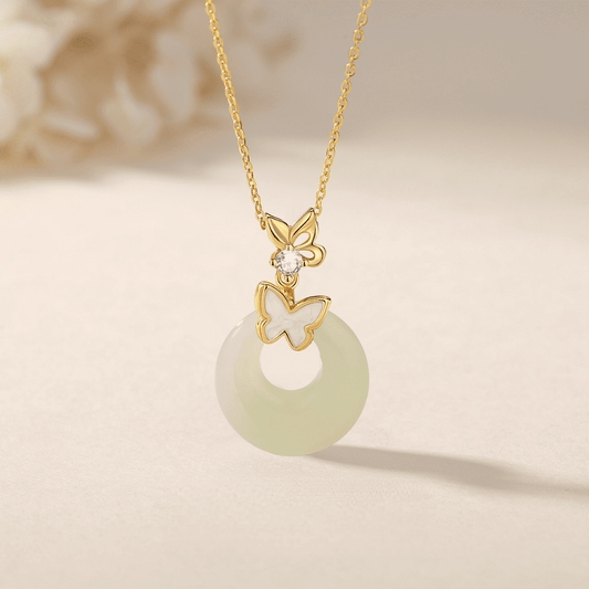 Butterfly Whisper Jade Circle Necklace