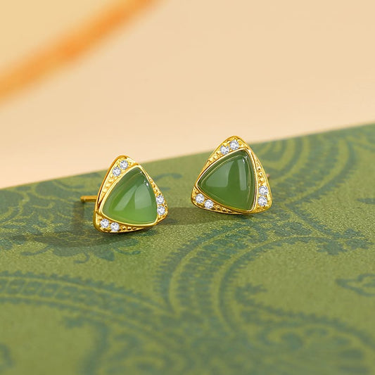 Triangular Jade Stud Earrings