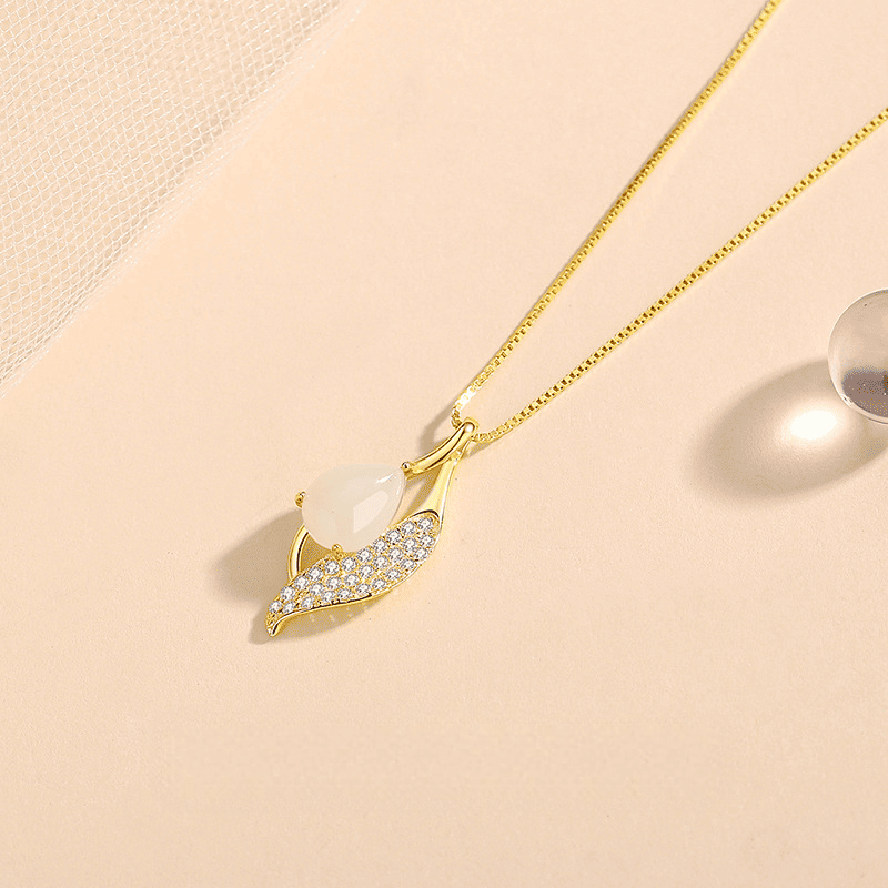 “Dew-Kissed Leaf” Teardrop Jade & Pavé Crystal Necklace