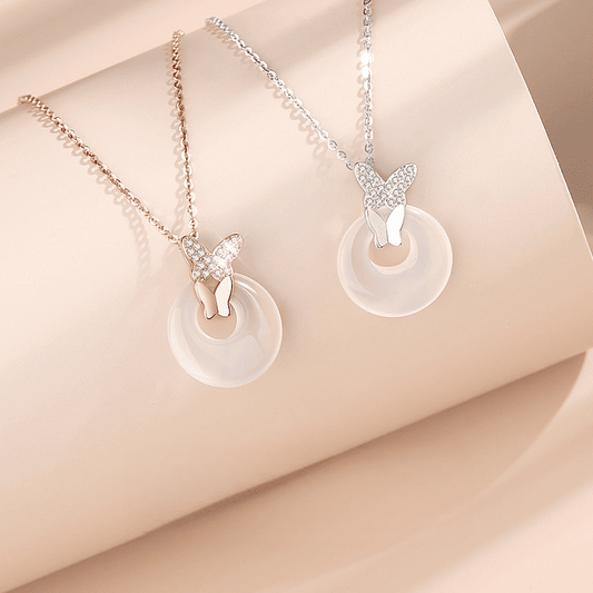 Butterfly Whisper Jade Donut Necklace