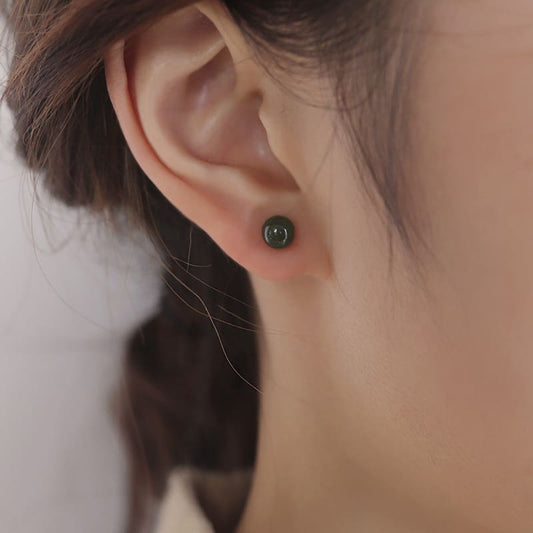 Minimalist Jade Ball Stud Earrings