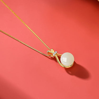 White Jade Orb Pendant Necklace