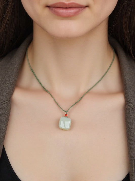 White Jade Square Guardian Pendant – Protection & Peace Necklace - JadeTale