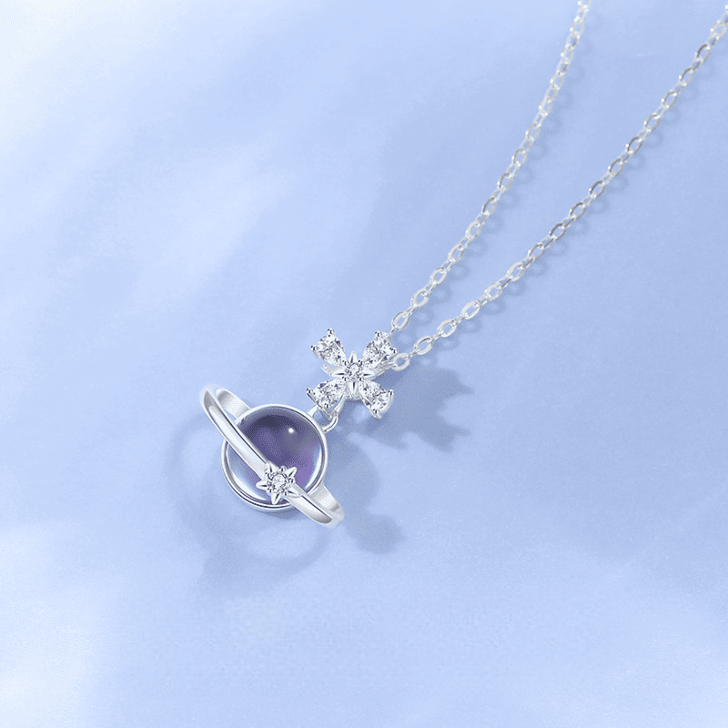 Celestial Orbit Amethyst Planet Necklace