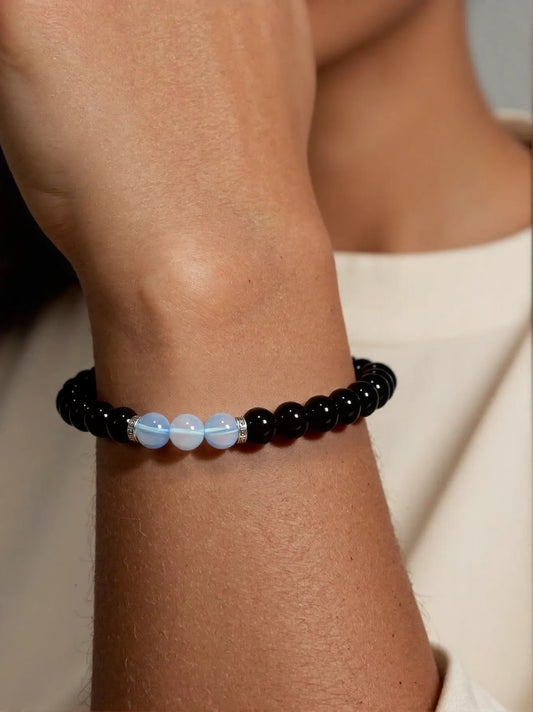 Obsidian Aquamarine bracelet protection grounding emotional healing gemstone jewelry B0503 - JadeTale