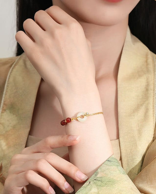 Red Agate & Jade Peace Buckle Bracelet