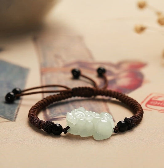 Jade Pixiu Bracelet – Handwoven String Talisman for Wealth, Luck & Protection - JadeTale