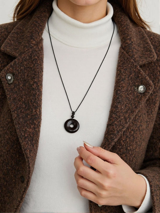 Obsidian Peace Buckle Necklace – Minimalist Talisman for Protection & Balance - JadeTale