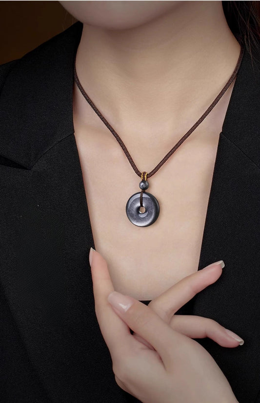Obsidian Peace Buckle Necklace – Minimalist Talisman for Protection & Balance - JadeTale