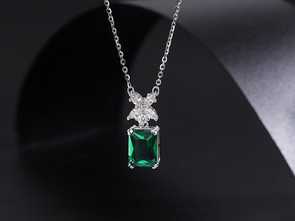 Radiant Green Gemstone Necklace with Butterfly Accent