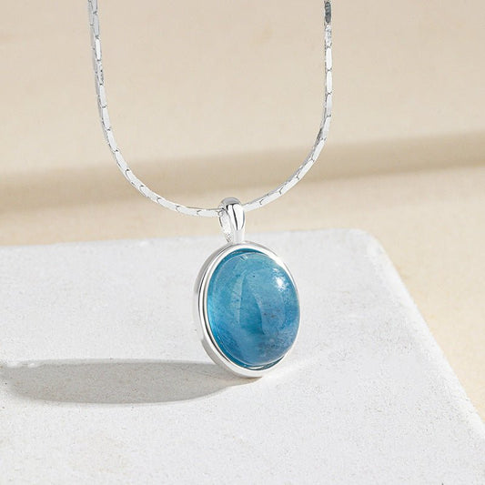 Aquamarine SS ring necklace set emotional healing spiritual growth gemstone jewelry S0501 - JadeTale