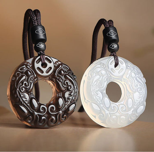 Jade Pixiu Peace Buckle Necklace – String Pendant for Protection, Harmony & Good Fortune - JadeTale