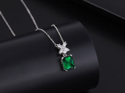 Radiant Green Gemstone Necklace with Butterfly Accent