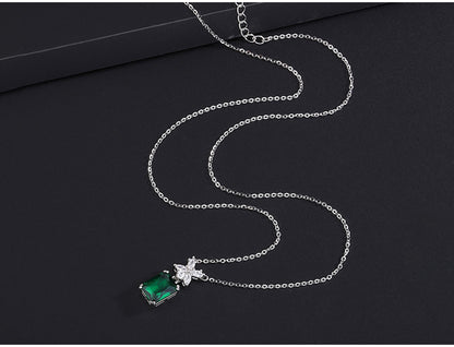 Radiant Green Gemstone Necklace with Butterfly Accent