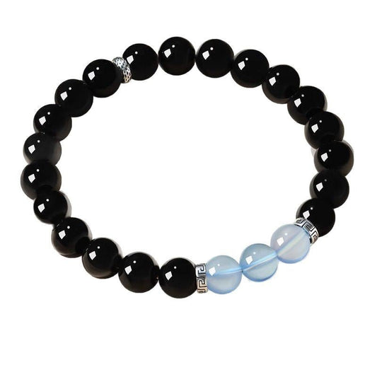 Obsidian Aquamarine bracelet protection grounding emotional healing gemstone jewelry B0503 - JadeTale