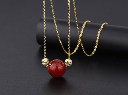 Elegant Red Jade Bead Necklace with Gold Accents