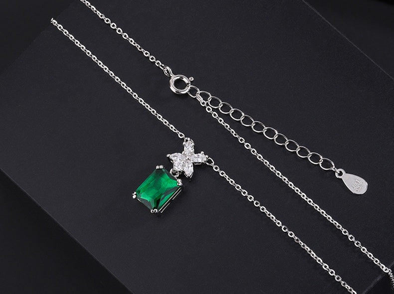 Radiant Green Gemstone Necklace with Butterfly Accent