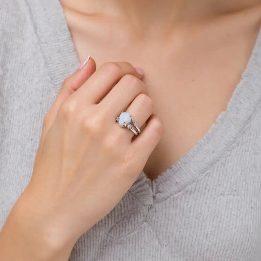 Moonstone ss ring emotional healing spiritual growth gemstone jewelry R0501 - JadeTale