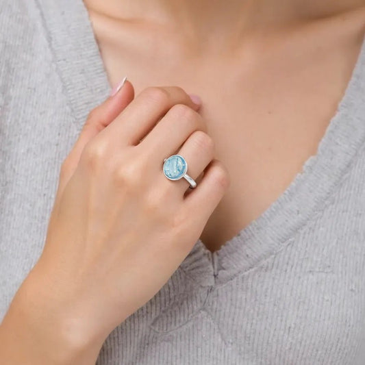 Aquamarine SS ring necklace set emotional healing spiritual growth gemstone jewelry S0501 - JadeTale